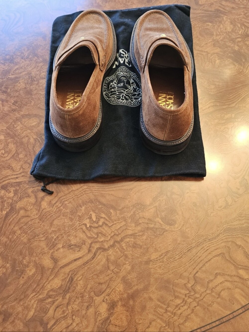 ARCHIVAL VINTAGE GIANNI VERSACE BROWN SUEDE MEDUSA LOAFERS - Picture 3 of 9